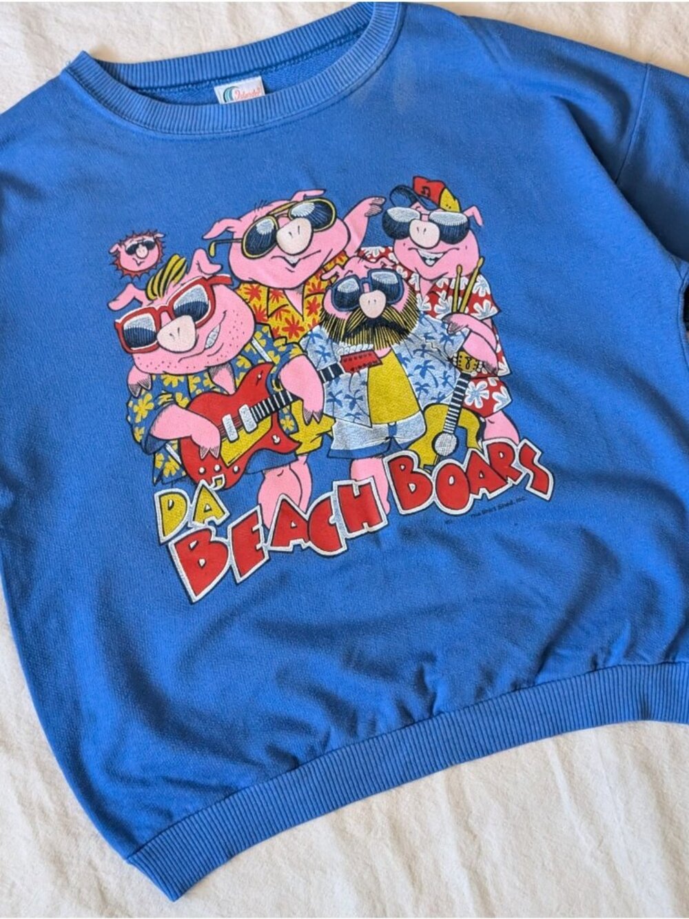 Vintage 80s Beach Boys Pig Parody Graphic Short Sleeve Sweat Large USA Islander